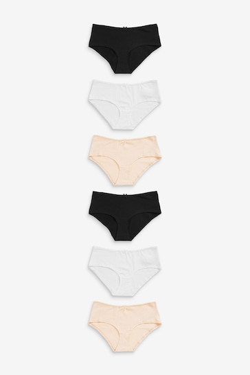 Black/White/Nude Short Cotton Rich Knickers 6 Pack