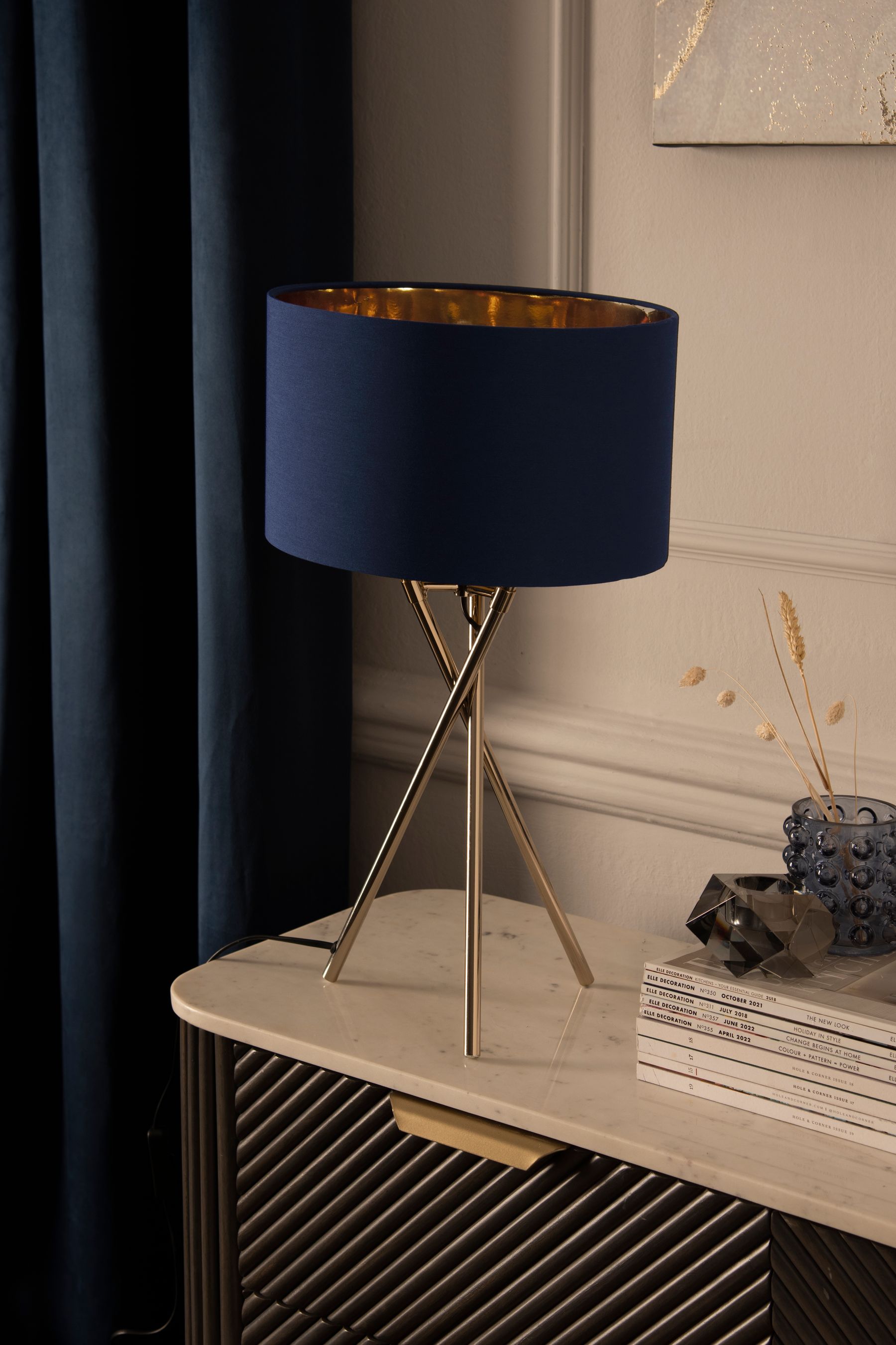 Navy blue hotsell and gold lamp
