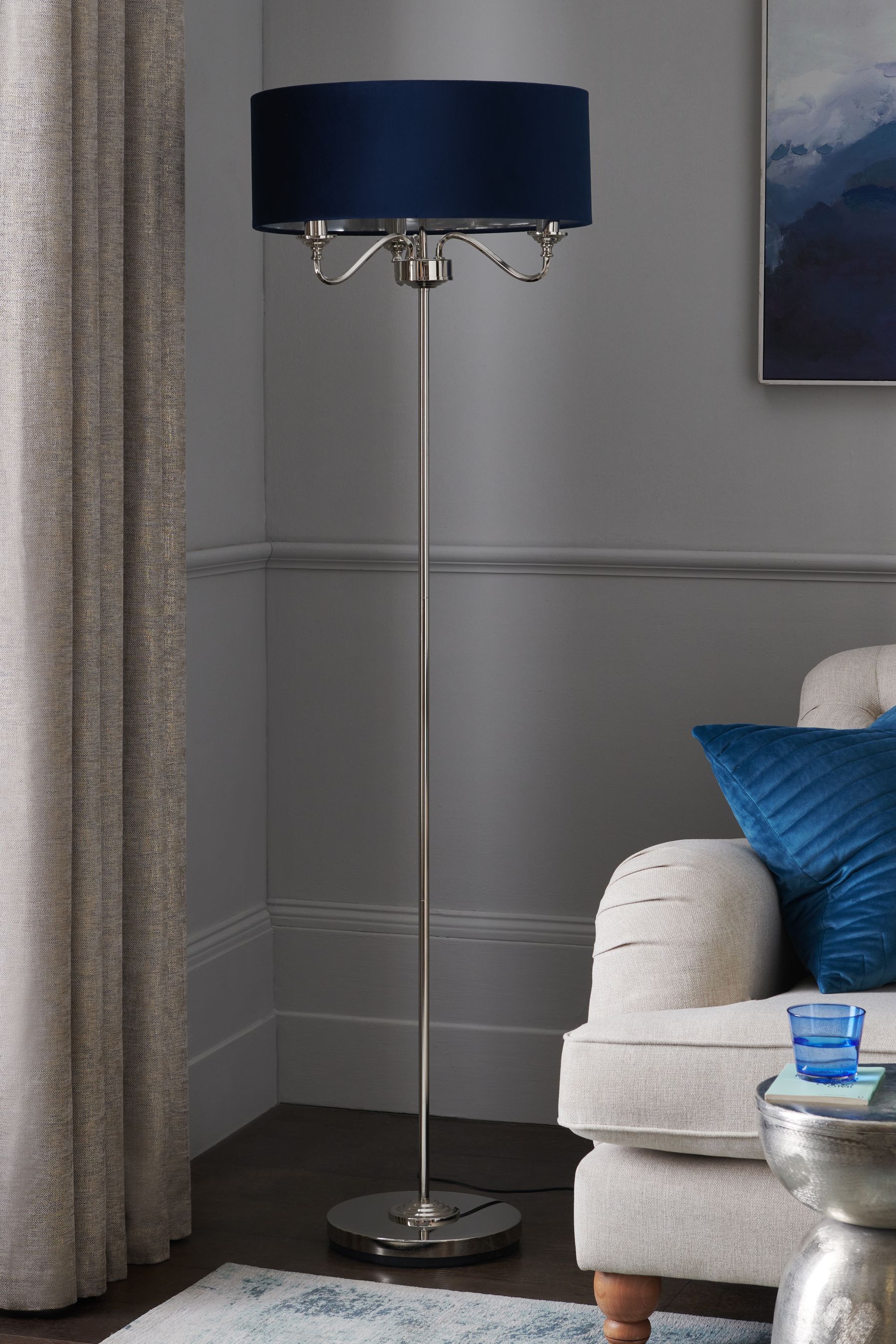 Navy Blue Burford 3 Light Floor Lamp
