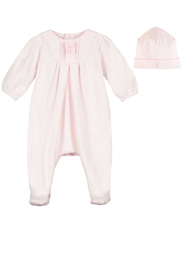 Emile Et Rose Pink All-In-One With Pleated Yoke With Ric-Rac And Hat