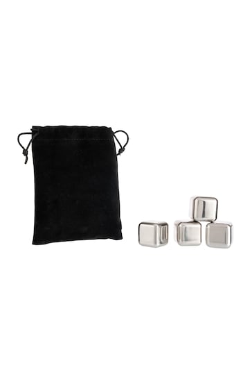 Dalton & Turner 4 Piece Silver Whiskey Stone Set With Pouch