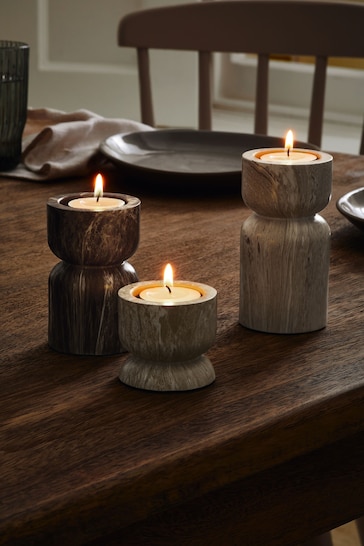 Set of 3 Natural Marble Effect Shaped Tealight Holders
