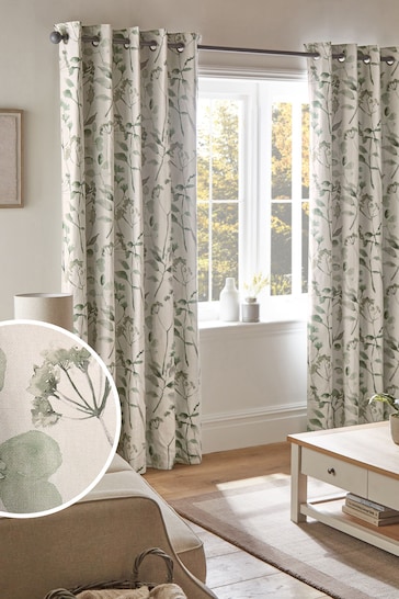 Green Isla Floral Print Blackout/Thermal Curtains