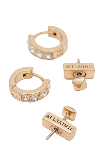AllSaints Gold Tone Studded Huggie Earrings Set