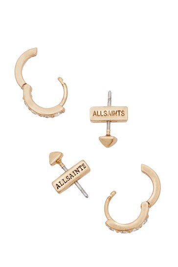 AllSaints Gold Tone Studded Huggie Earrings Set