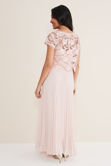 Phase Eight Pink Petite Michelle Lace Pleat Maxi Dress