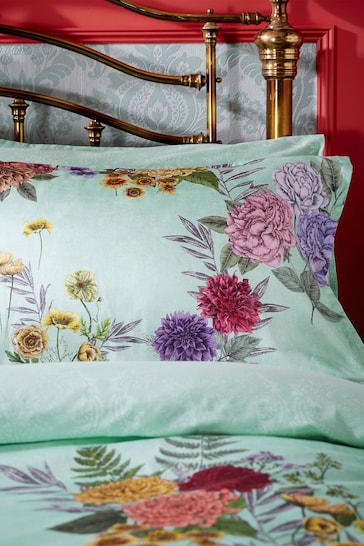 Matthew Williamson Green Floral Bloom Cotton Duvet Cover and Pillowcase Set