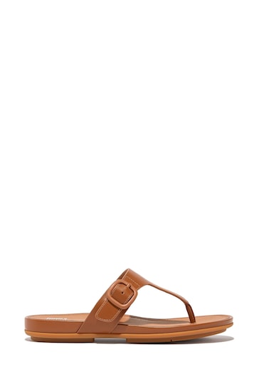 FitFlop Natural Gracie Rubber-Buckle Leather Toe-Post Sandals