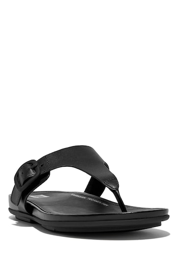 FitFlop Gracie Rubber-Buckle Leather Toe-Post Black Sandals