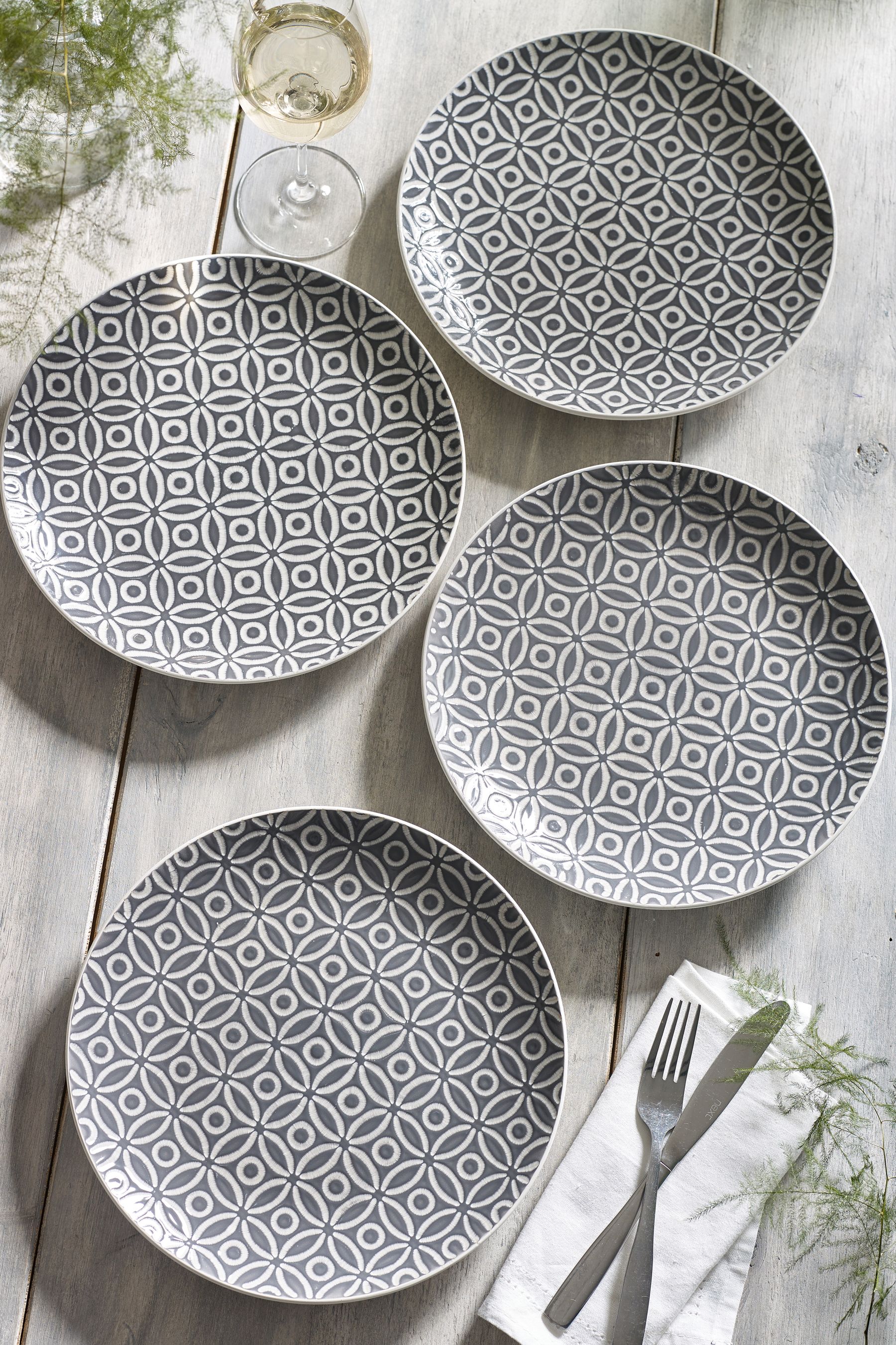 Buy Charcoal Grey Geo Embossed Set of 4 Dinner Plates from the
