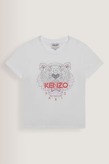KENZO KIDS Tiger Multi/White Print Logo T-Shirt