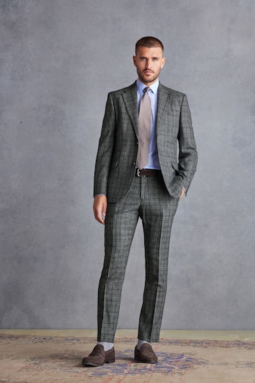 Grey Slim Fit Signature Check Suit: Jacket
