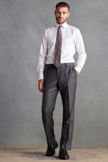 Grey Regular Fit Signature Empire Mills British Fabric Stripe Suit Trousers