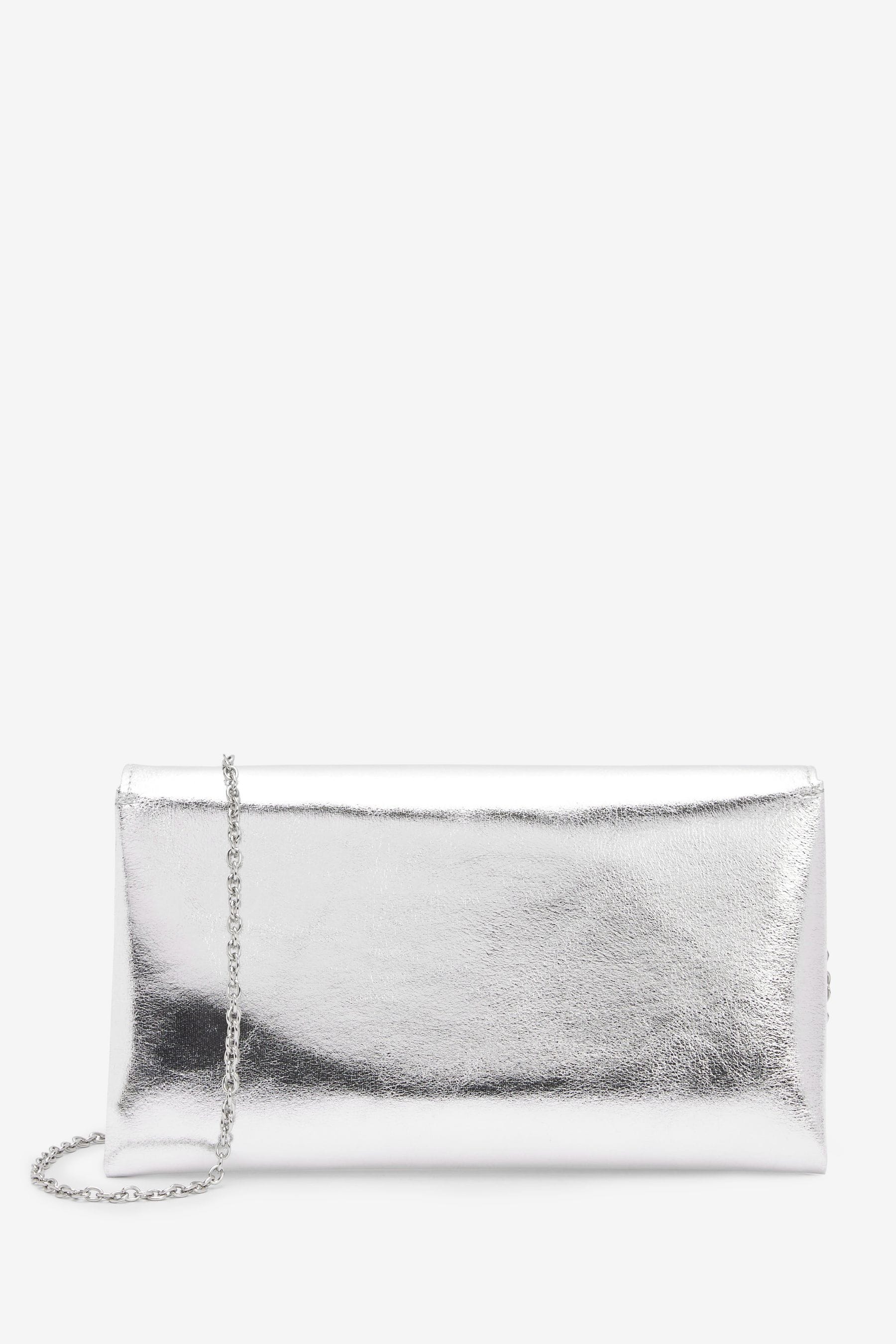 Buy Silver Clutch Bag With Detachable Cross Body Chain from the