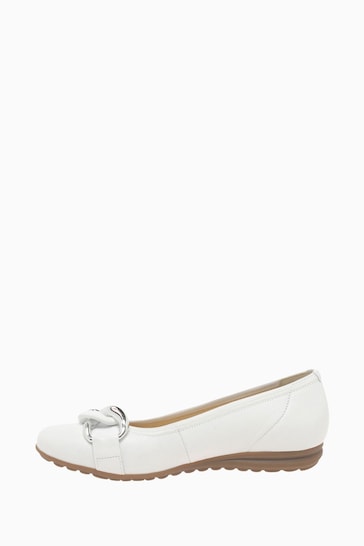 Gabor Sabia White Leather Ballerina Shoes