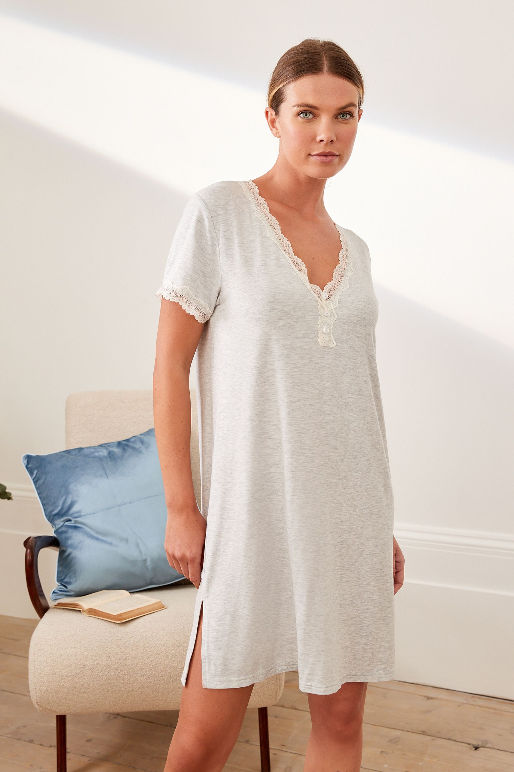 Buy Laura Ashley Grey Modal Lace Trim Nightie from the Next UK