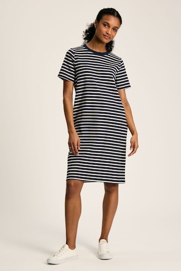 Joules Eden Navy Striped Short Sleeve Jersey Dress With Pockets