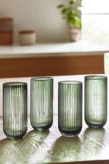Green Hollis Glassware Set of 4 Tall Tumbler Glasses