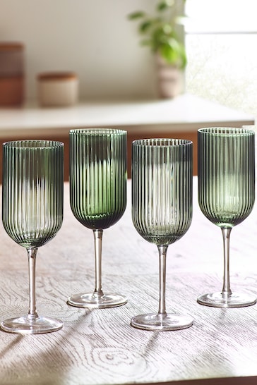 Green Hollis Glassware Set of 4 Wine Glasses