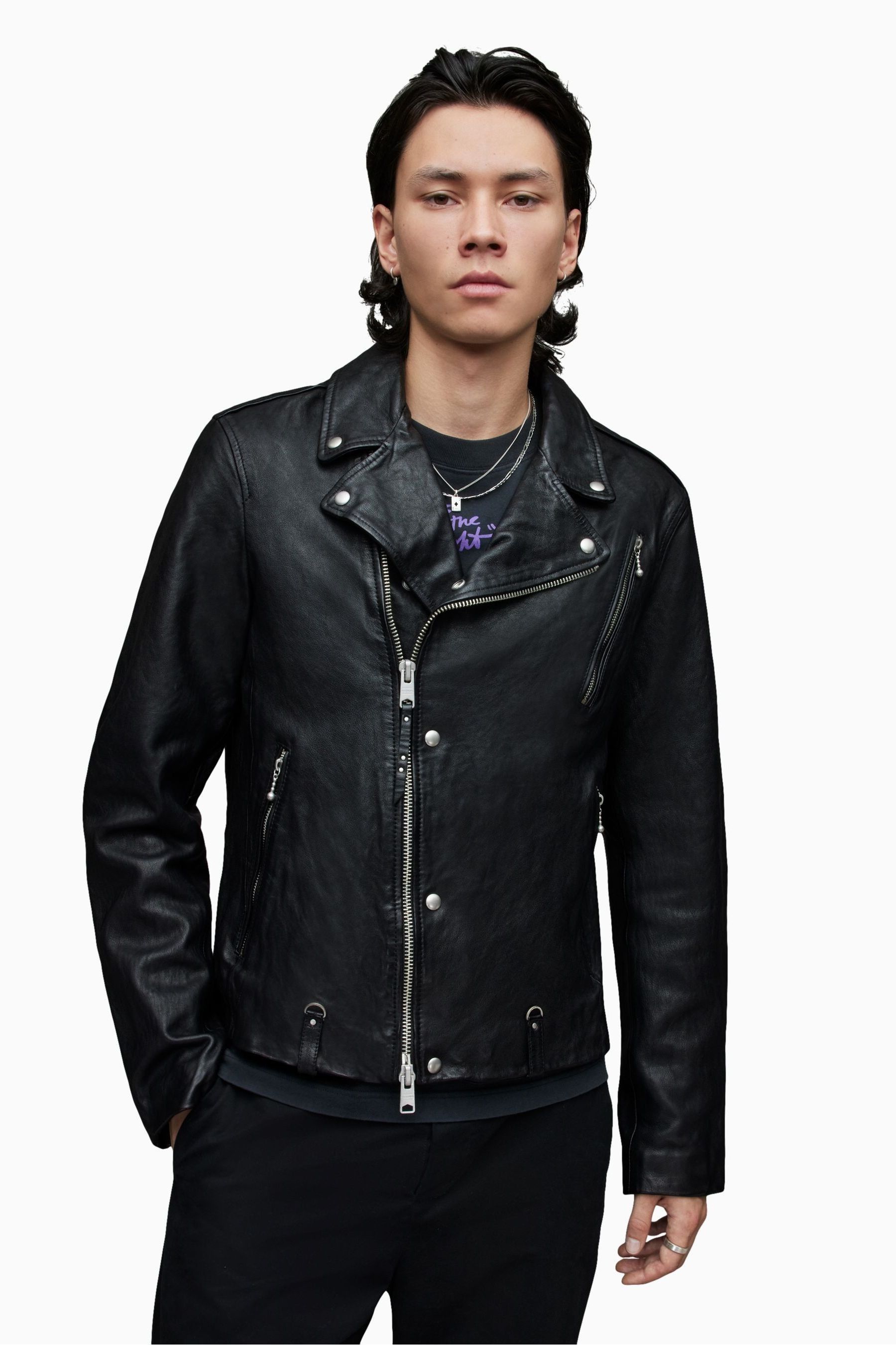 AllSaints Black Cane Biker Jacket