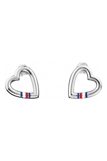 Tommy Hilfiger Jewellery Ladies Silver Tone Heart Studs Earrings