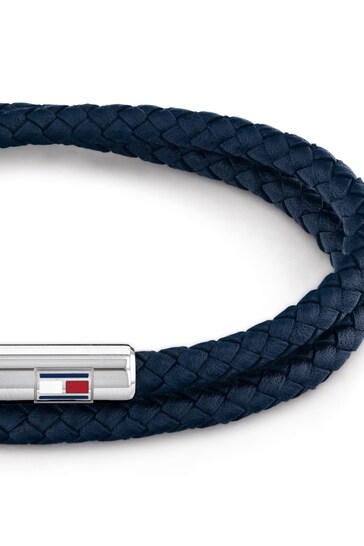 Tommy Hilfiger Gents Blue Leather Double Wrap Bracelet