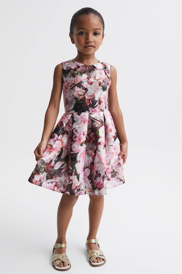 Reiss Pink Print Emily Junior Scuba Floral Printed Dress