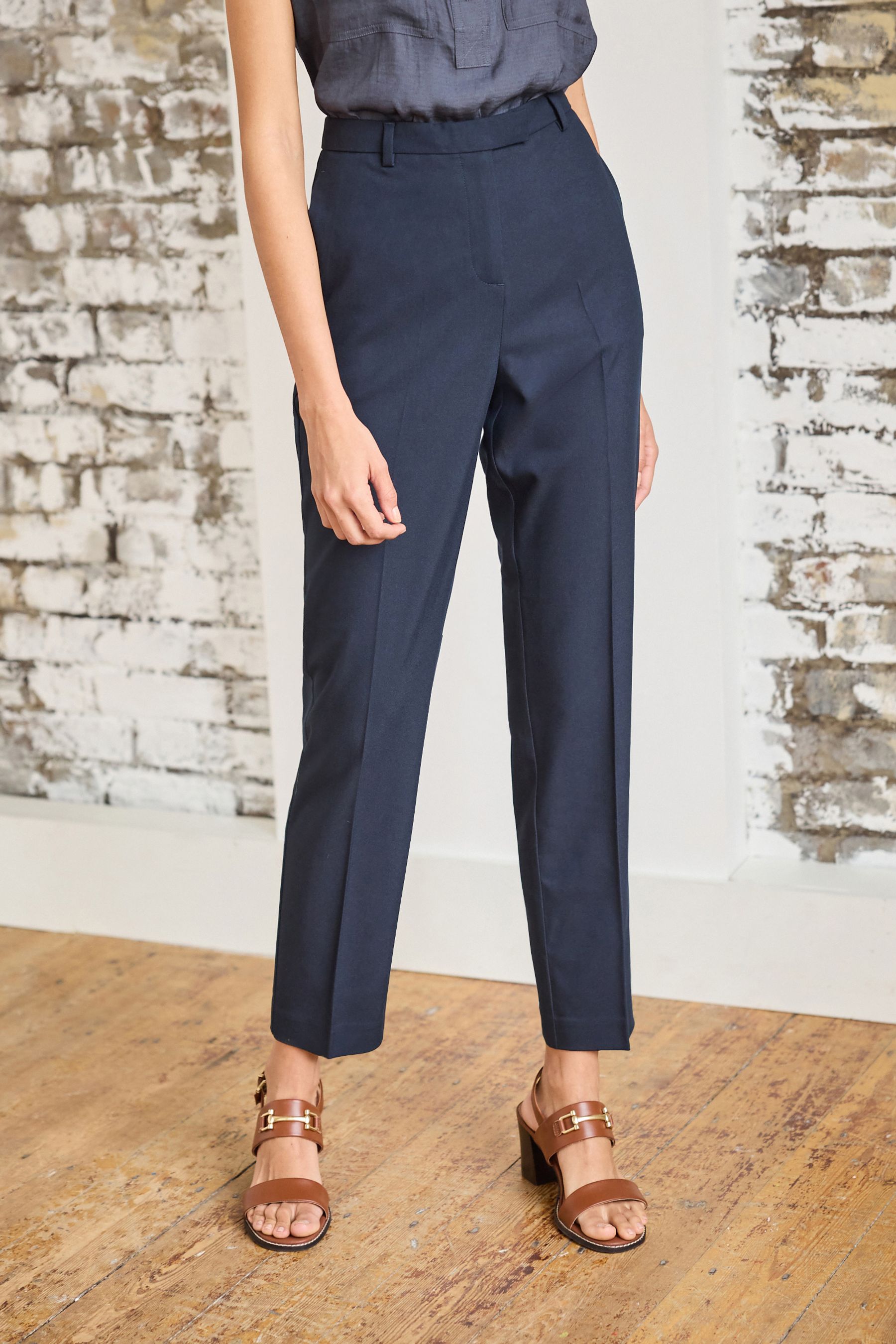Navy slim shop trousers womens