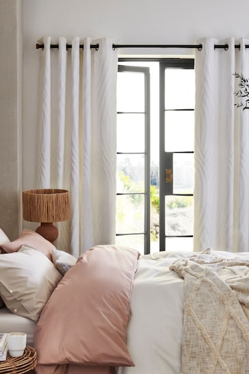 White Textured Tufted Eyelet Lined Curtains