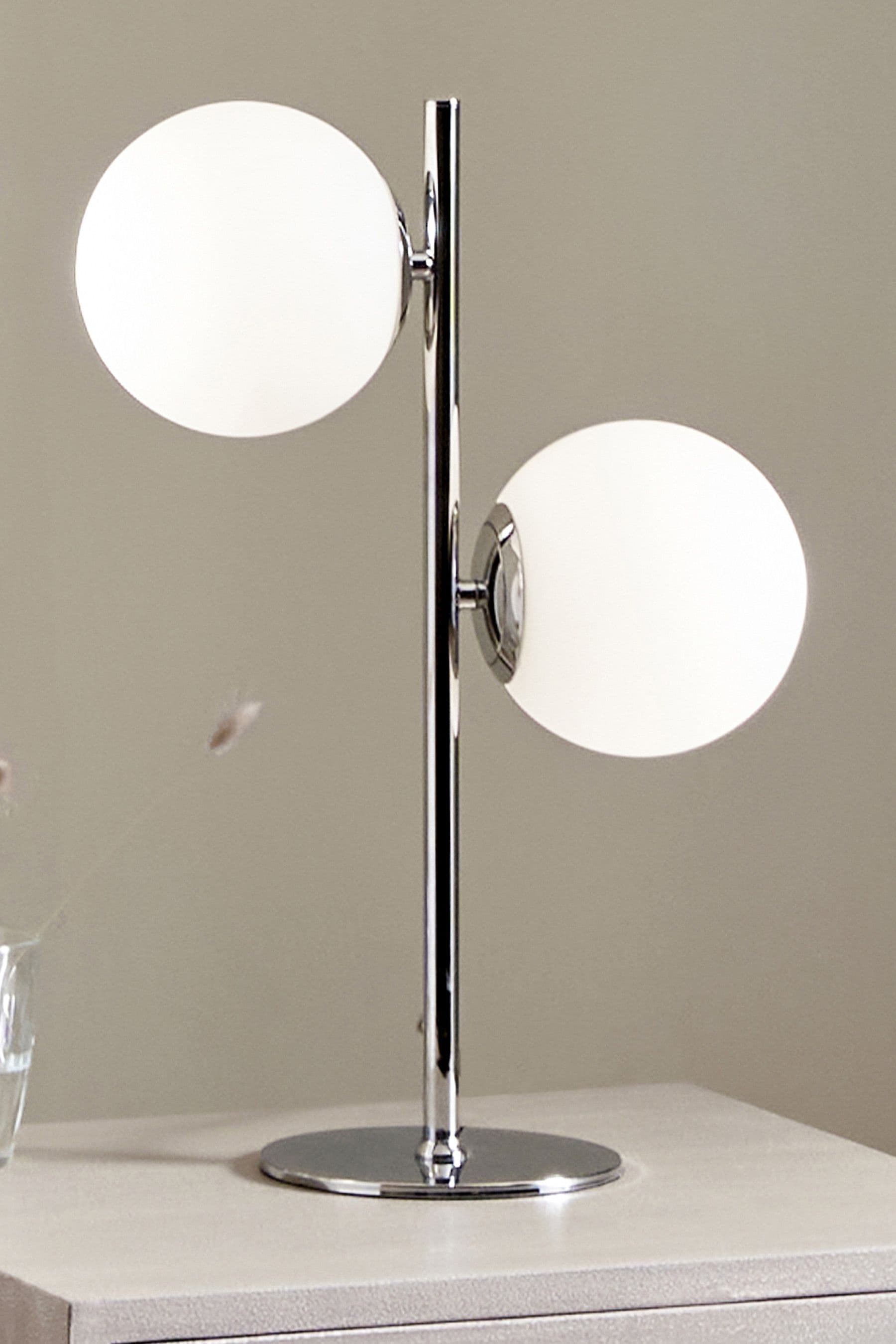 Buy Pacific White Asterope Orb And Shiny Chrome Metal Table Lamp