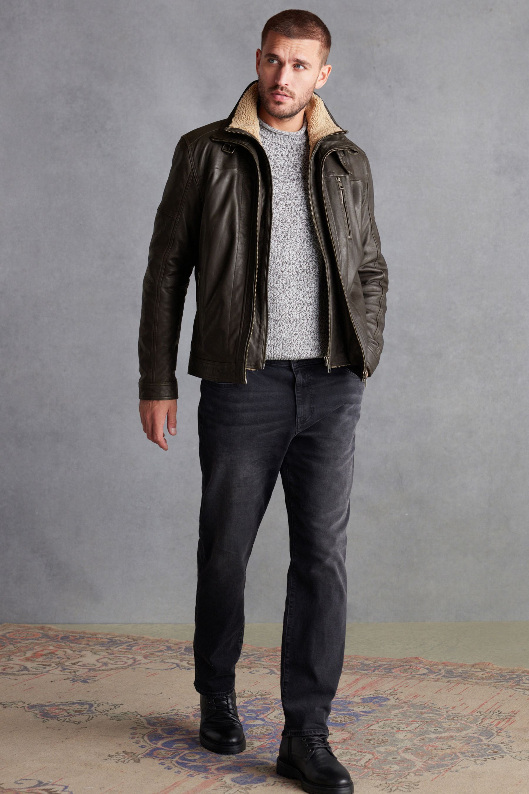 Grey borg lined biker jacket hotsell