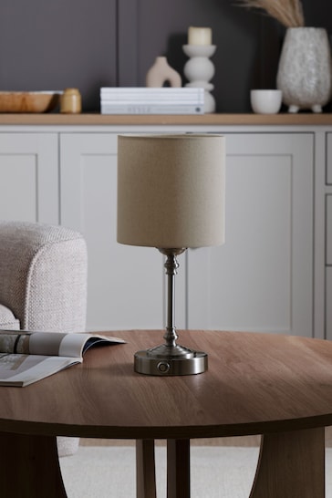 Brushed Chrome Burford Battery Operated Table Lamp