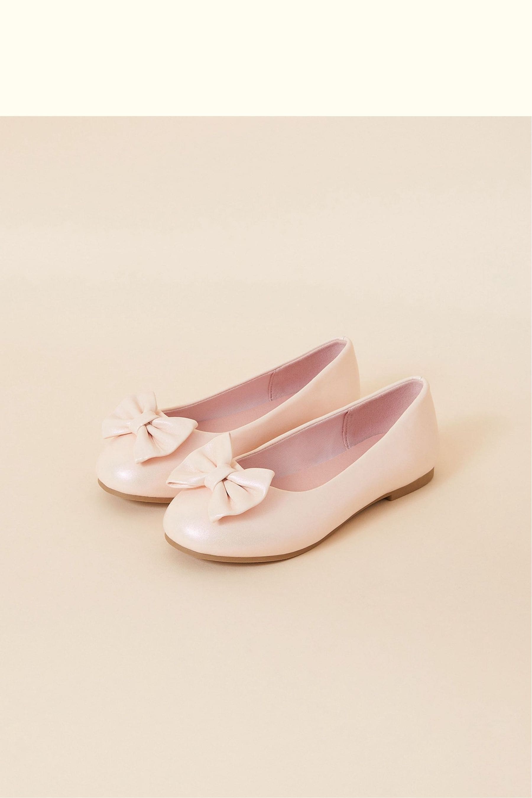 Angels by Accessorize Girls Pink Bow Ballerina Flat Shoes