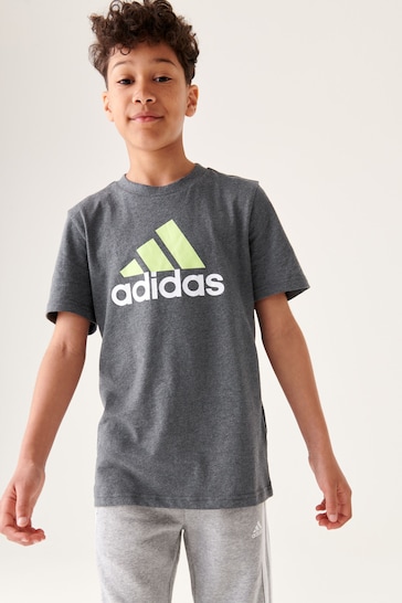adidas Dark Grey Essentials 3-Stripes Cotton T-Shirt