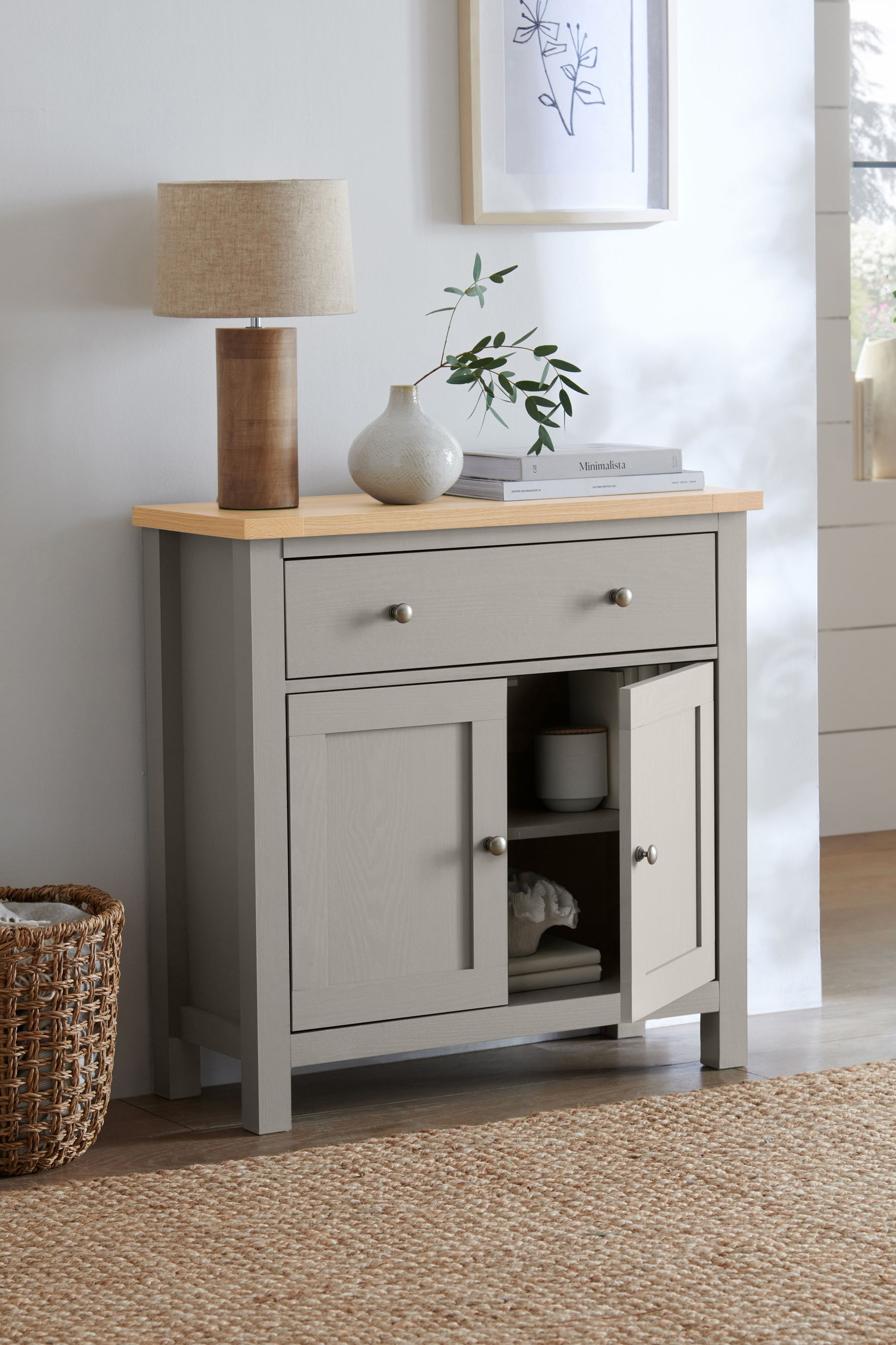 Buy Dove Grey Malvern Oak Effect Space Saving Small Sideboard from