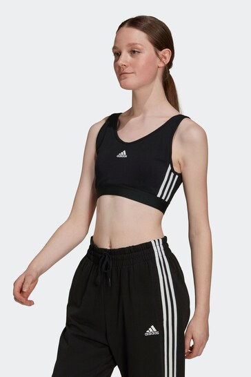 adidas Black/White Sportswear Essentials 3-Stripes Crop Top