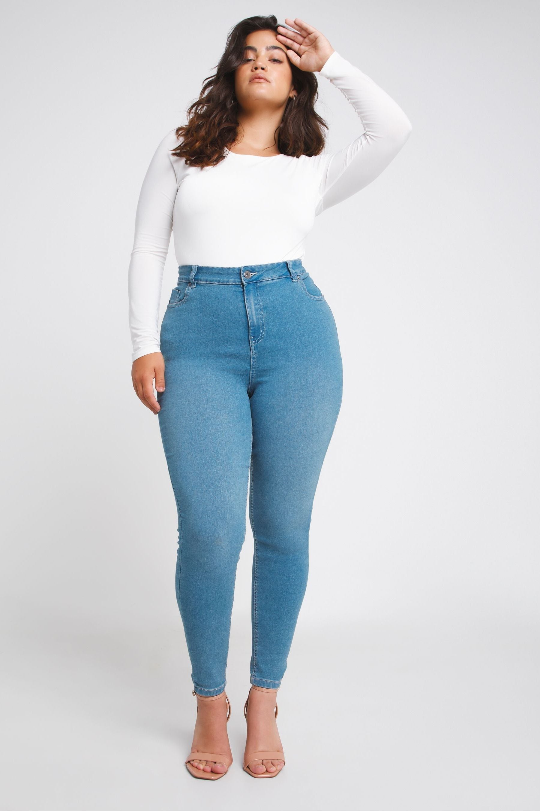 Buy Simply Be Blue Long Mid Lucy Super Stretch Skinny Jeans from