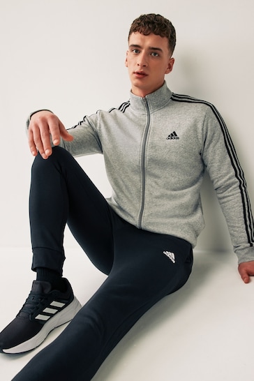adidas Grey Sportswear Basic 3-Stripes Fleece Tracksuit