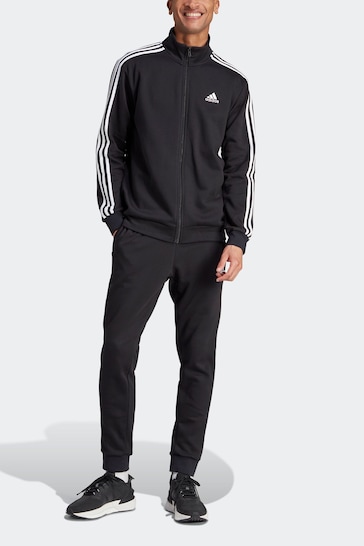 adidas Black Basic 3-Stripes Fleece Tracksuit
