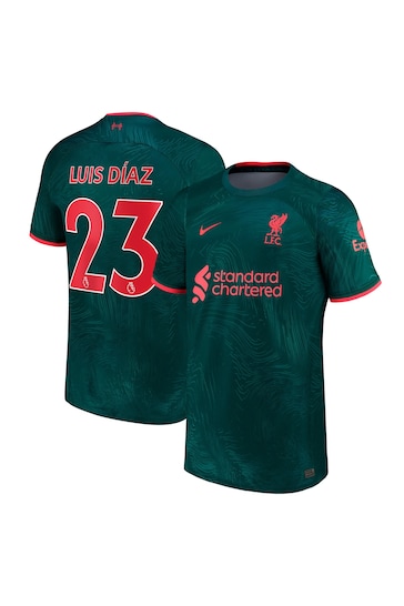 Nike Sunrise Green Luis Diaz - 23 Liverpool FC Third Stadium Football Shirt