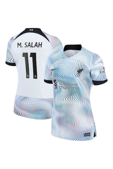 Nike White M.Salah - 11 Liverpool Away Stadium Football Shirt 2022-23 Womens