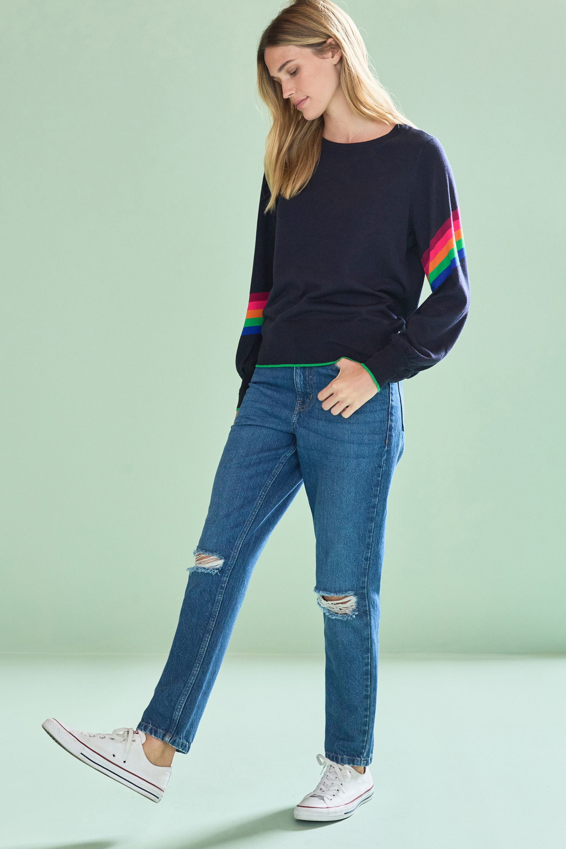 Jumper with rainbow clearance stripe sleeves