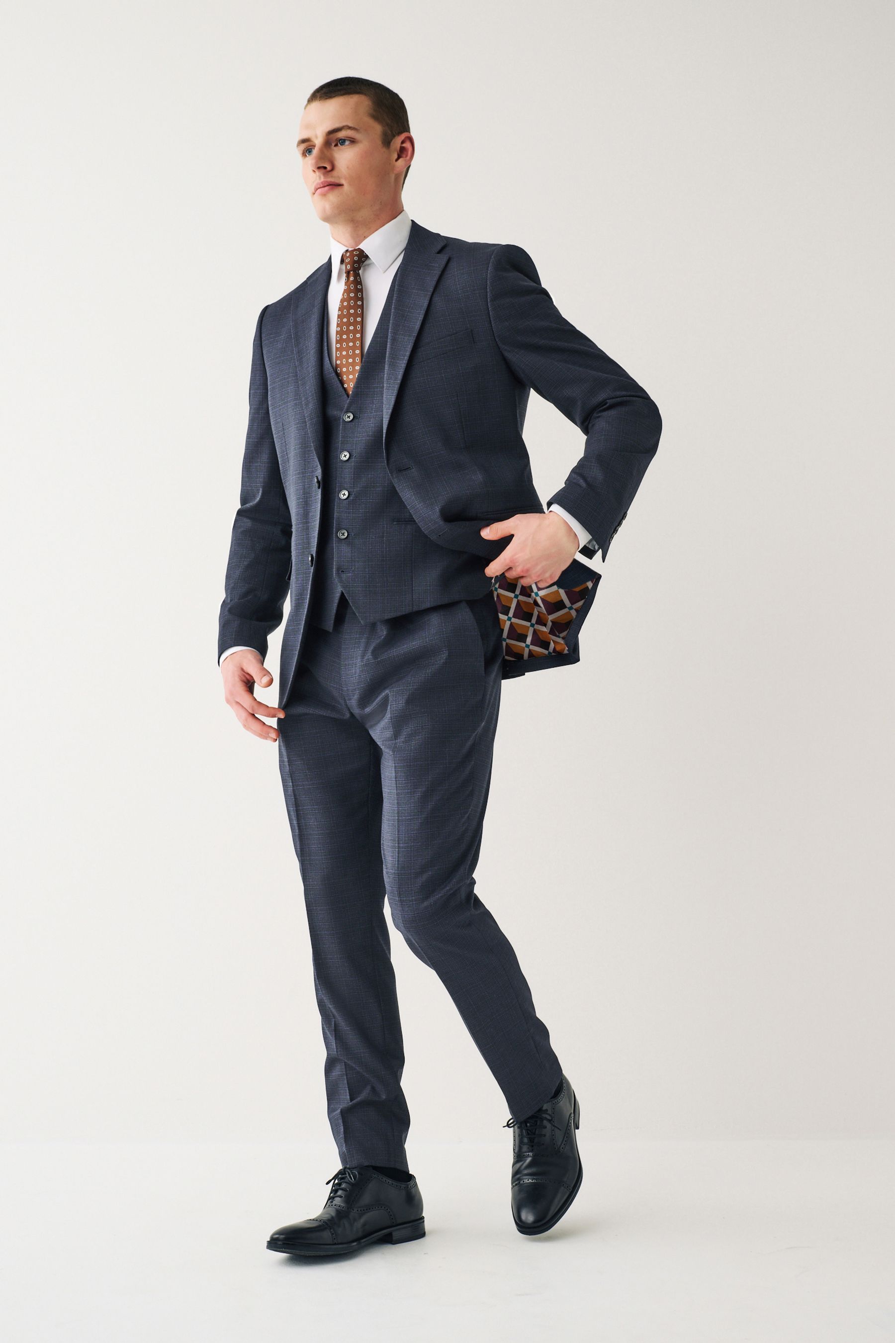 Navy check skinny trousers sales