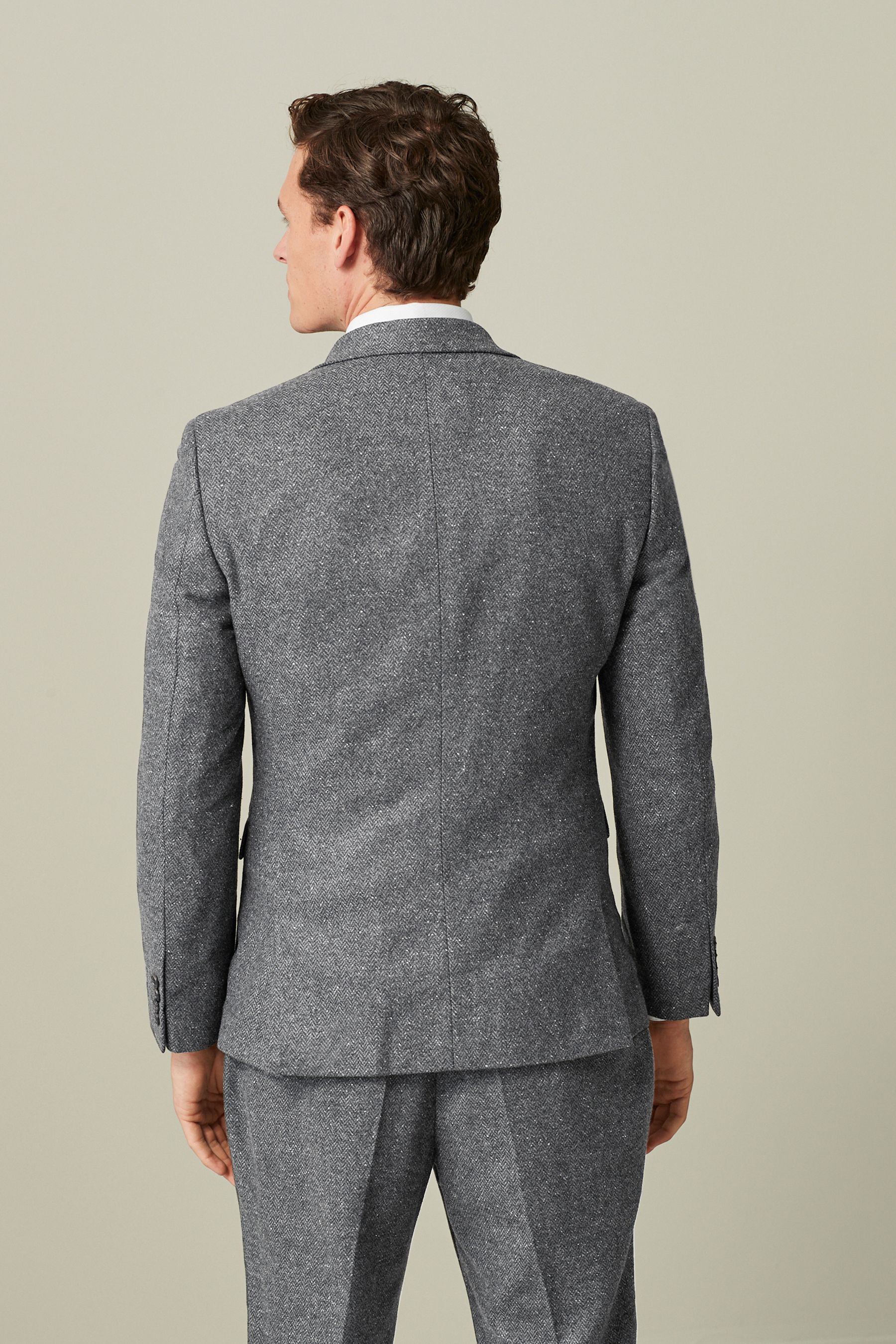 Buy Grey Nova Fides Italian Fabric Herringbone Textured Wool Blend
