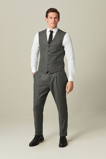 Grey Nova Fides Italian Fabric Herringbone Textured Wool Content Suit Waistcoat