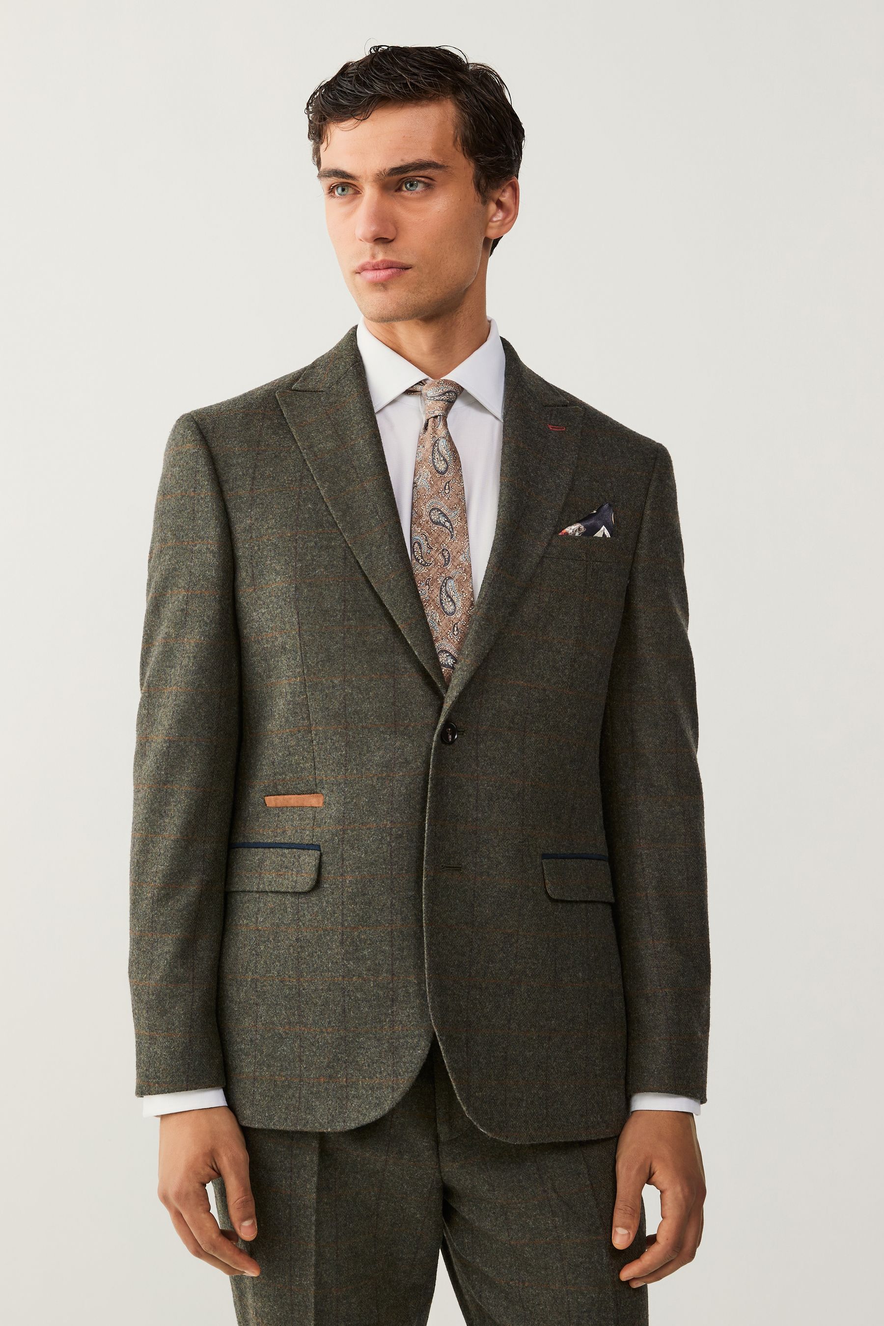 Buy Green Regular Fit Trimmed Check Suit Jacket from the Next UK online shop