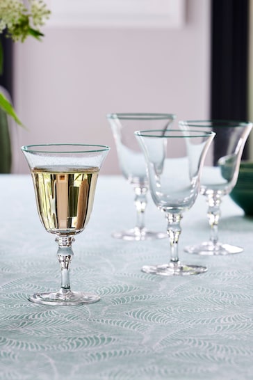 Nina Campbell Set of 4 Clear with Green Rim Meadow Wine Glasses