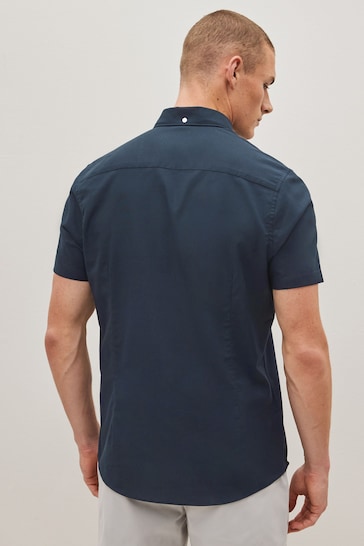 Navy Blue Stretch Oxford Short Sleeve Shirt