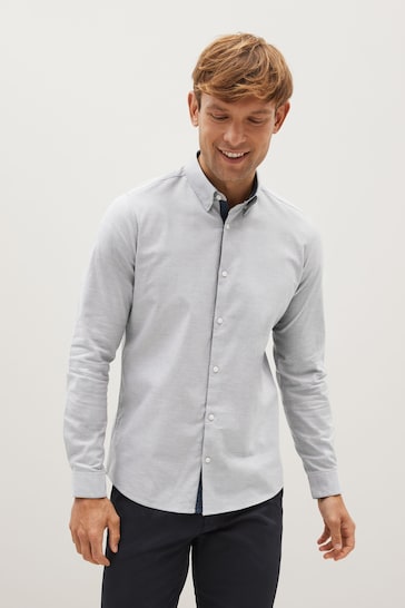 Light Grey Stretch Oxford Long Sleeve Shirt