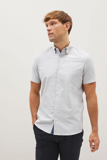 Light Grey Stretch Oxford Short Sleeve Shirt